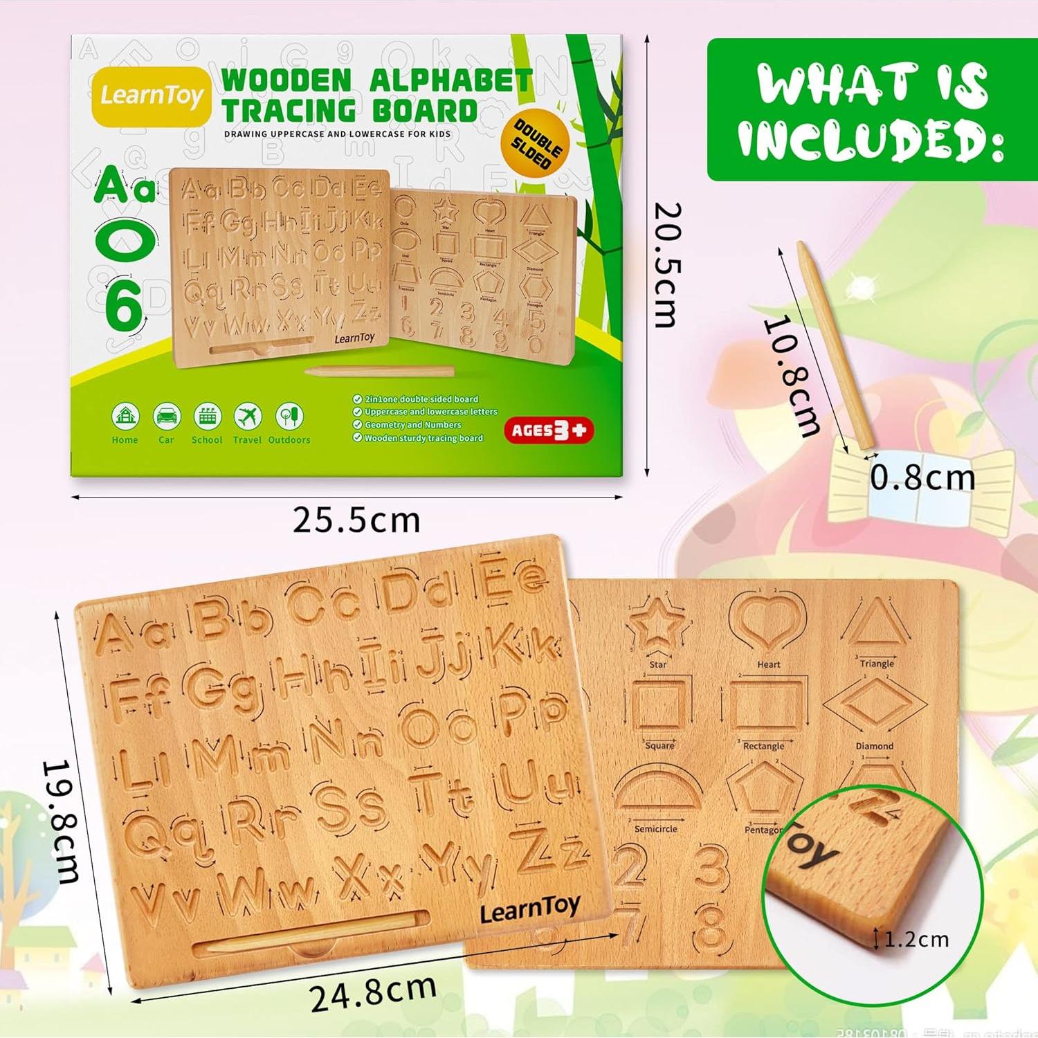 Tablero de Trazado de Letras de Madera LearnToy - Juguete Educativo 25.1x20.1cm