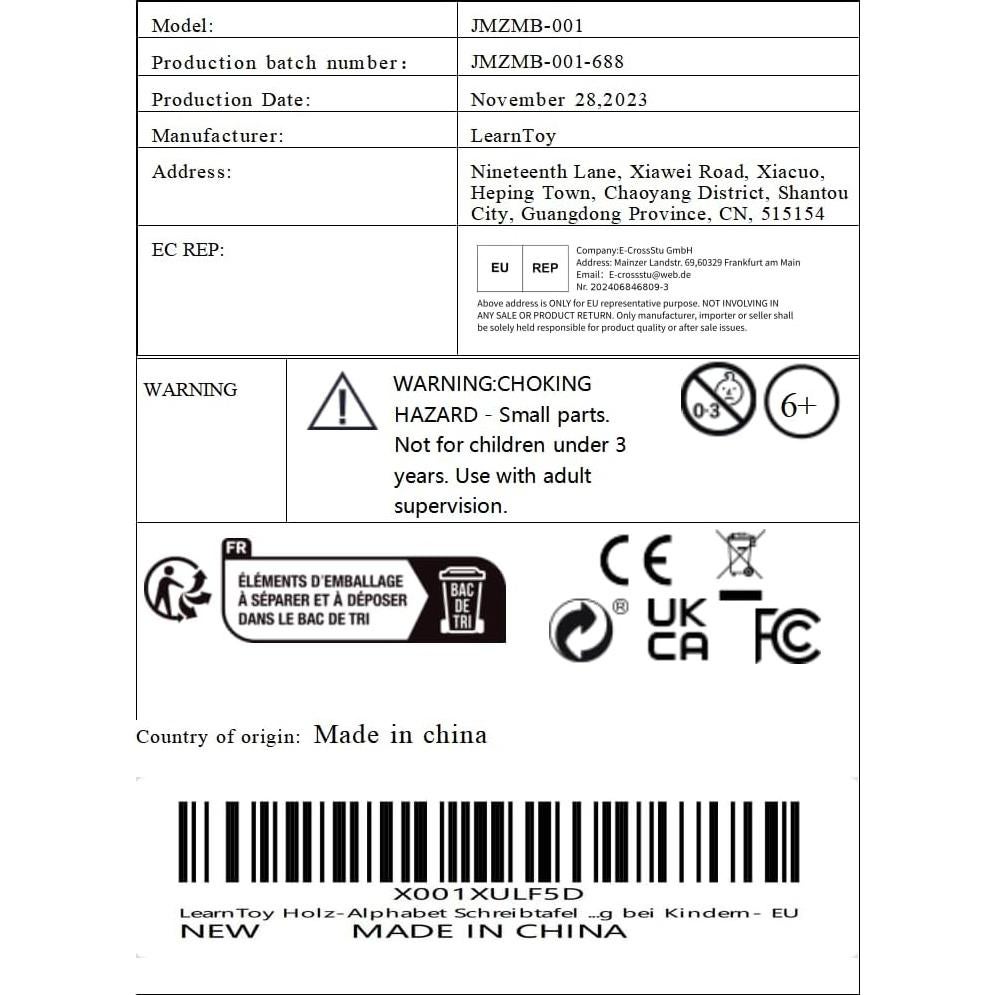 Tablero de Trazado de Letras de Madera LearnToy - Juguete Educativo 25.1x20.1cm