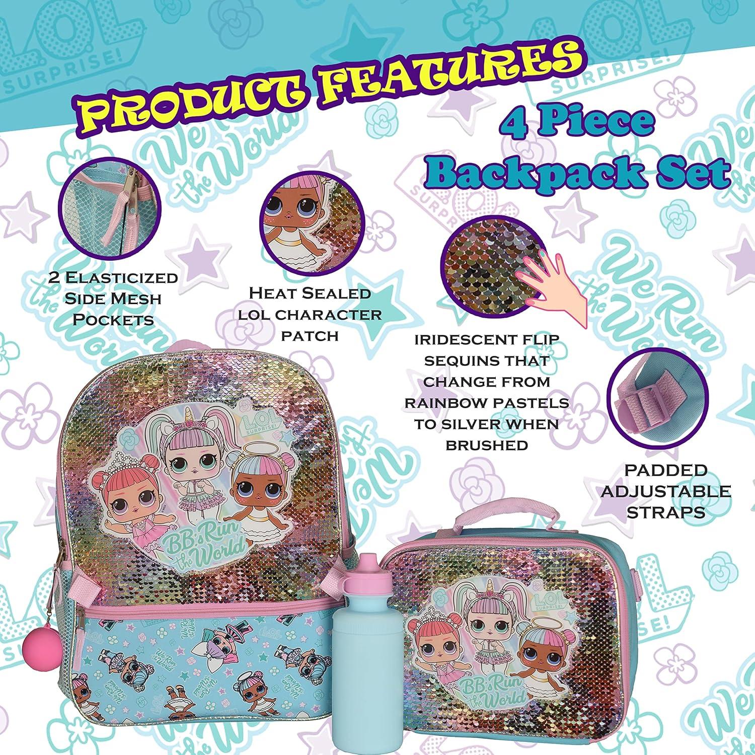 Mochila Escolar L.O.L. Surprise 4 Piezas Turquesa 40.64 cm