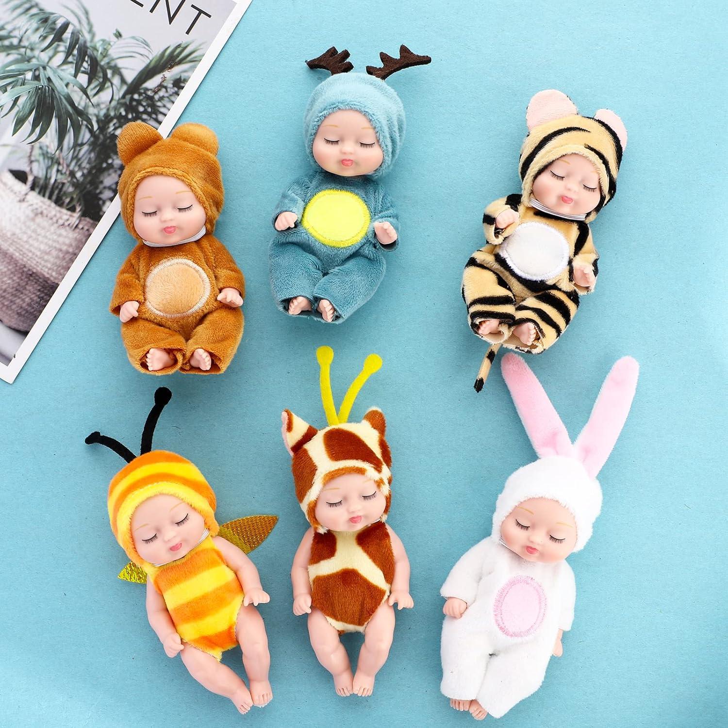 Muñecas Mini Bebé ONEST 10 cm 6 Piezas Ropa Hecha a Mano