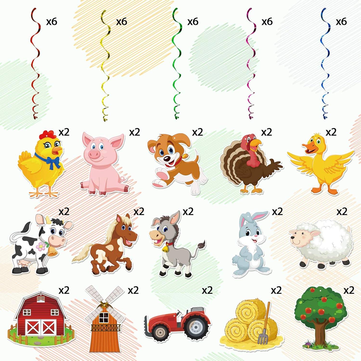 Decoraciones Colgantes de Fiesta de Animales de Granja - 30 Piezas