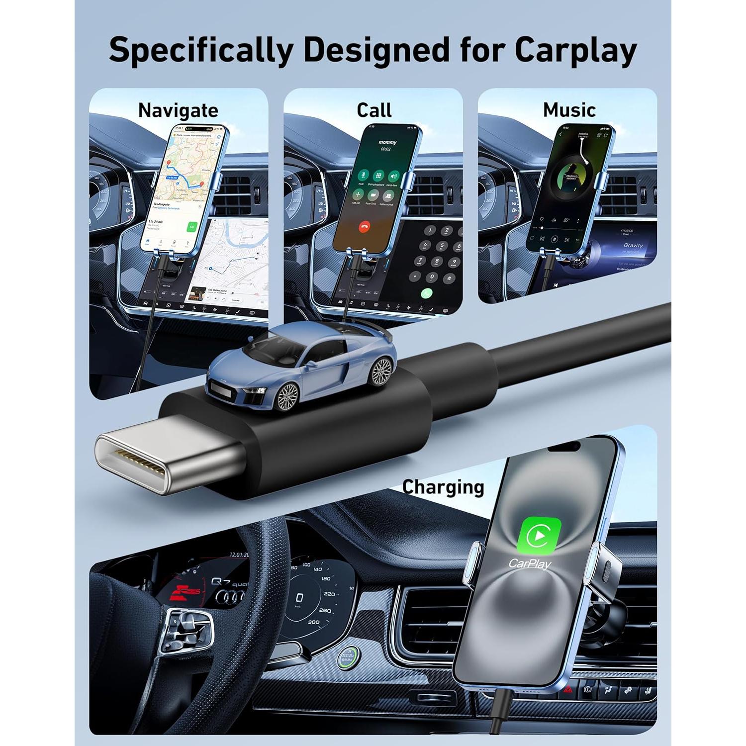 Cable Carplay USB A a USB C 3FT LUOSIKE 2Pack Negro