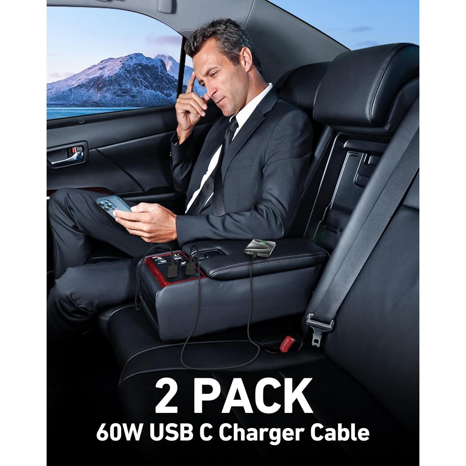 Cable Carplay USB A a USB C 3FT LUOSIKE 2Pack Negro