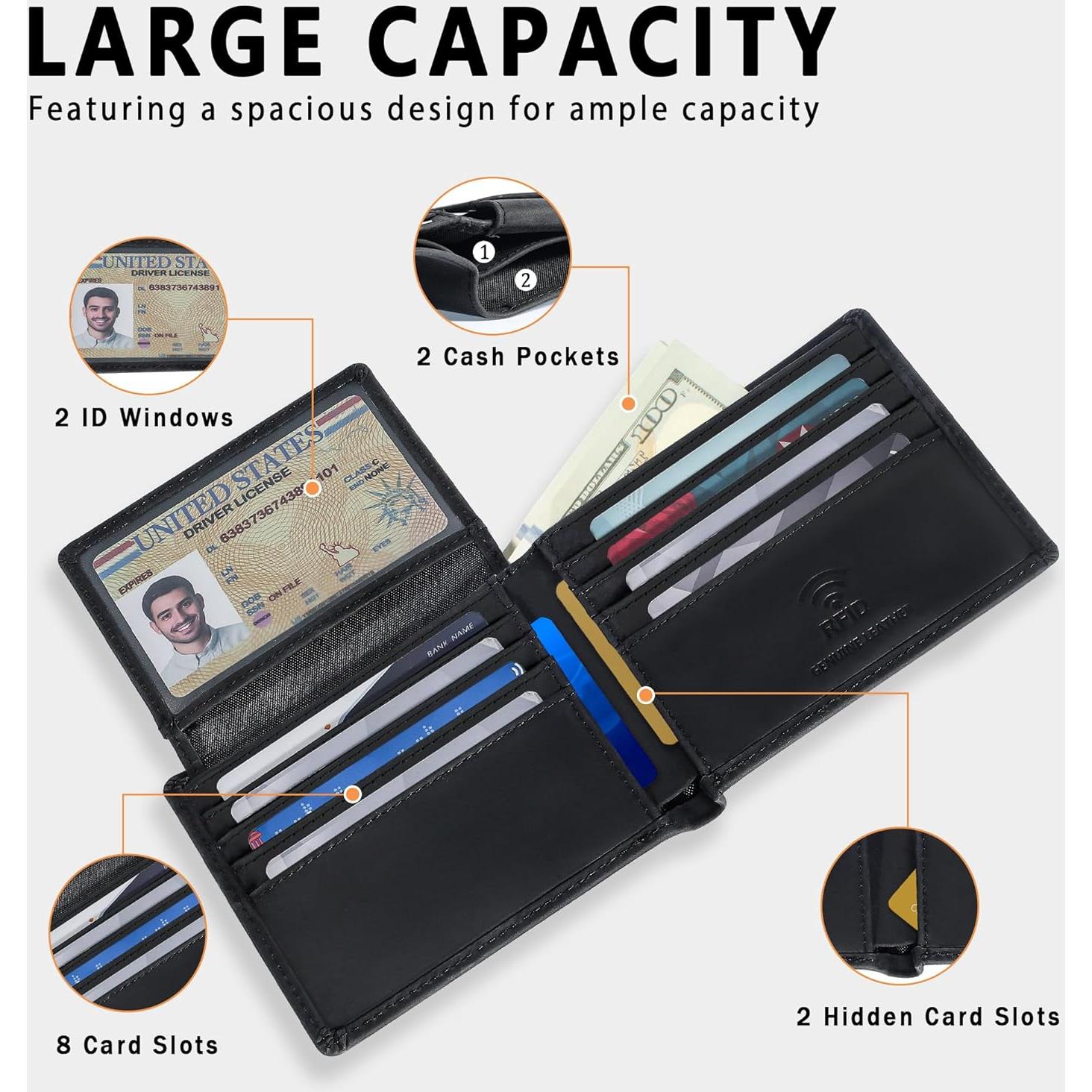 Cartera de Cuero Genuino Travelambo para Hombres - Bifold RFID