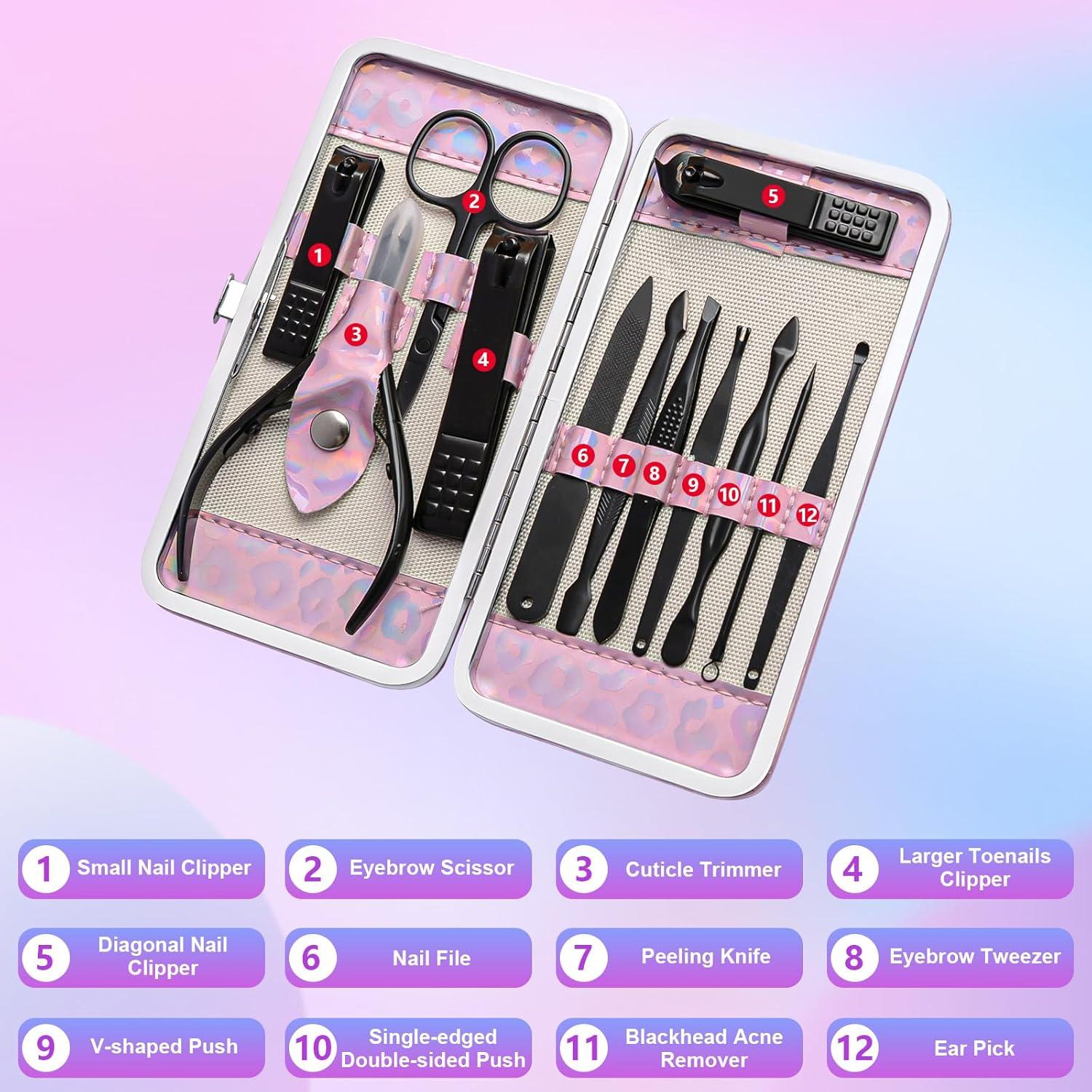 Kit de Manicura ANRUI 12 Piezas Acero Inoxidable Negro