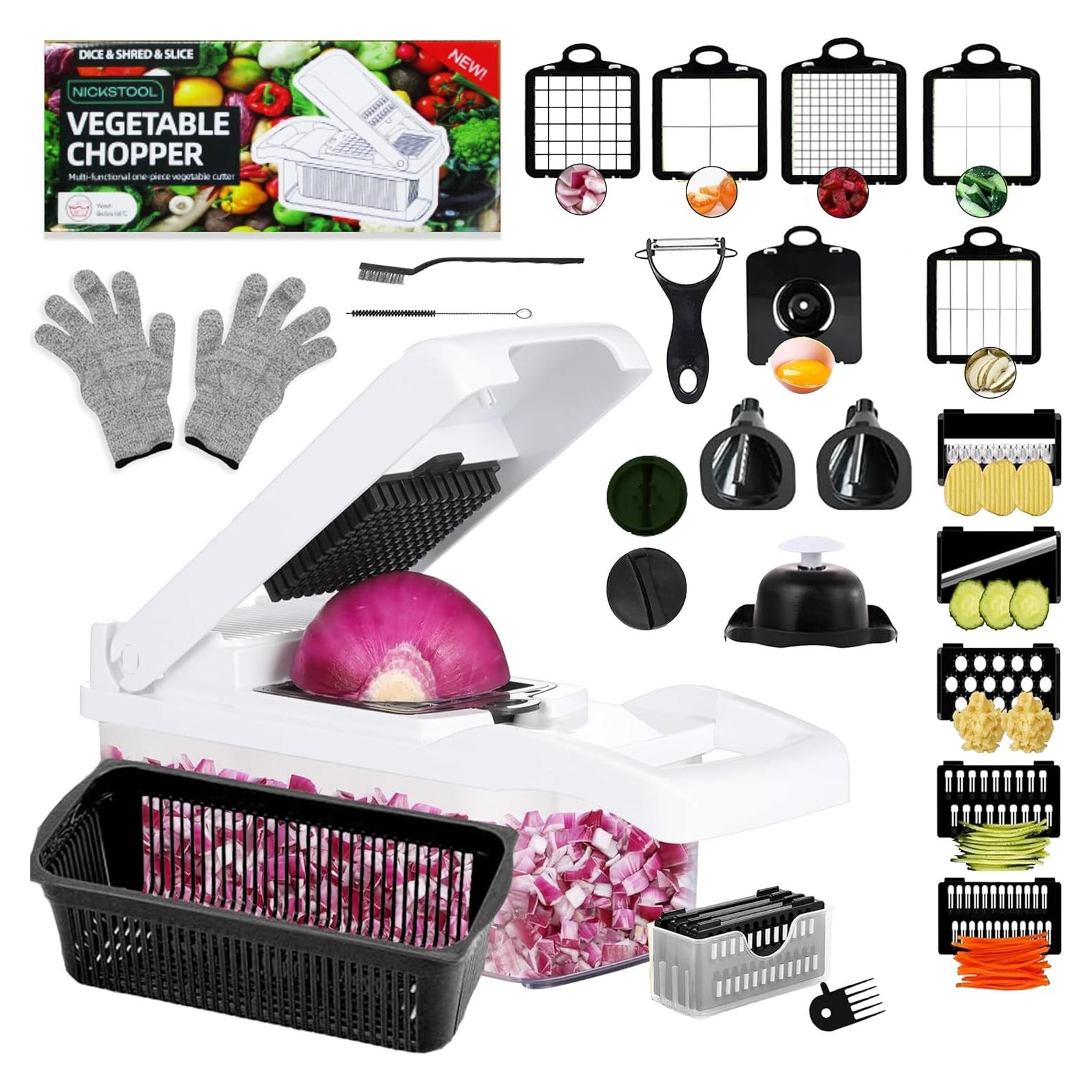 Cortador de Verduras NICKSTOOL 26 en 1 con Contenedor - Acero Inoxidable