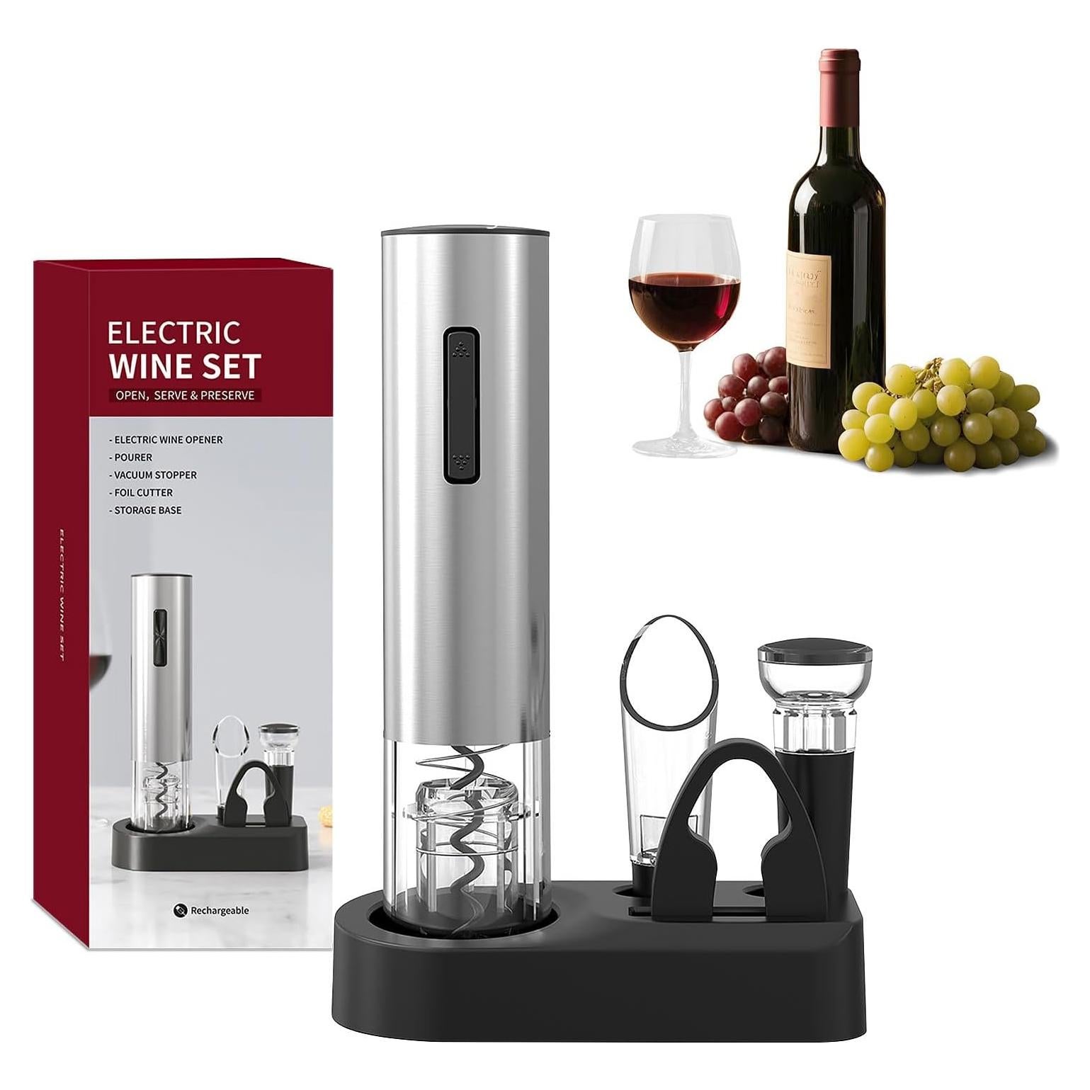 Abrebotellas de vino eléctrico Liuzouwin 5 en 1 plateado