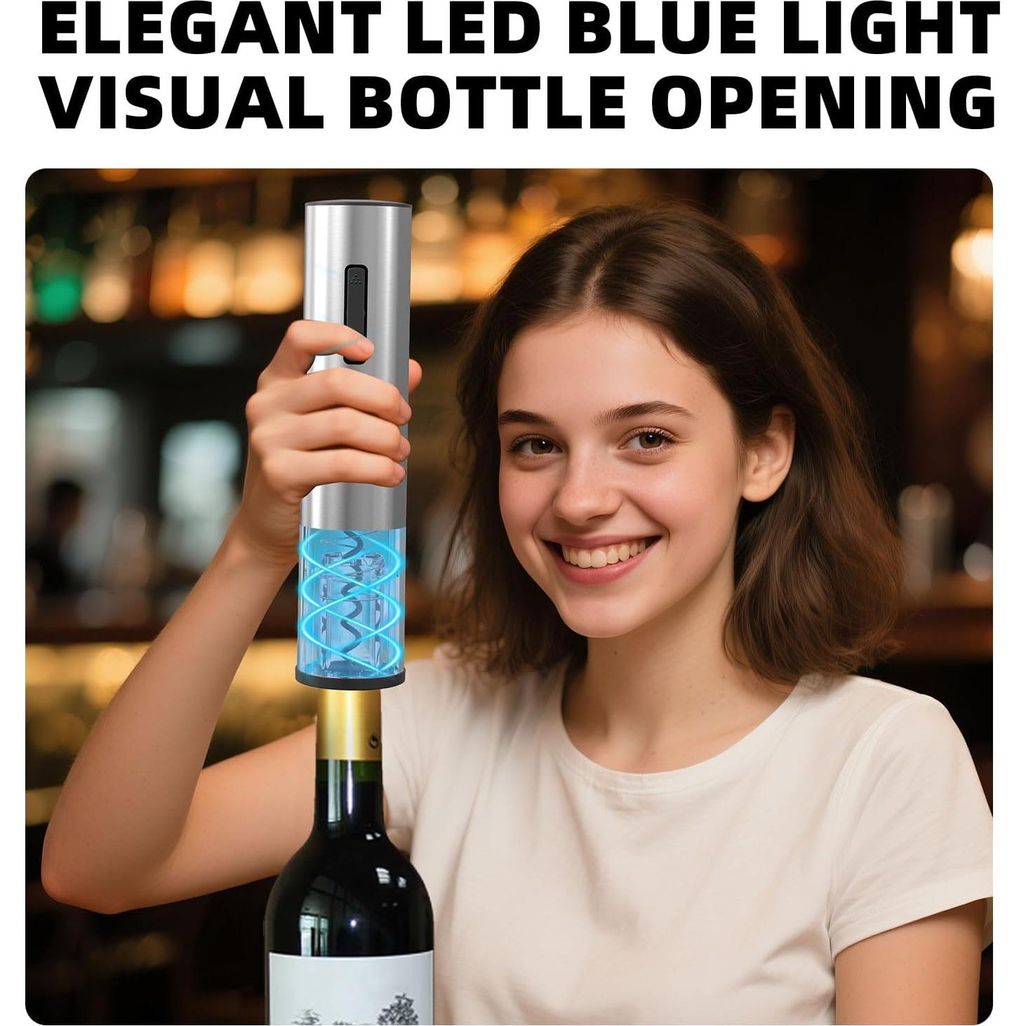 Abrebotellas de vino eléctrico Liuzouwin 5 en 1 plateado