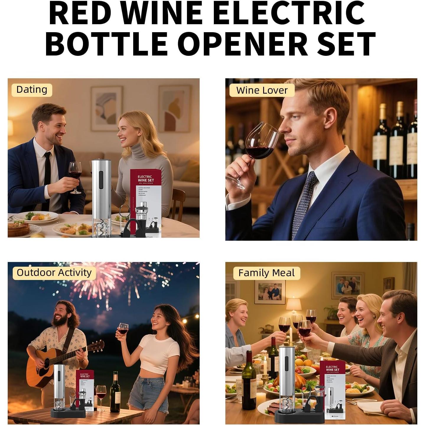 Abrebotellas de vino eléctrico Liuzouwin 5 en 1 plateado