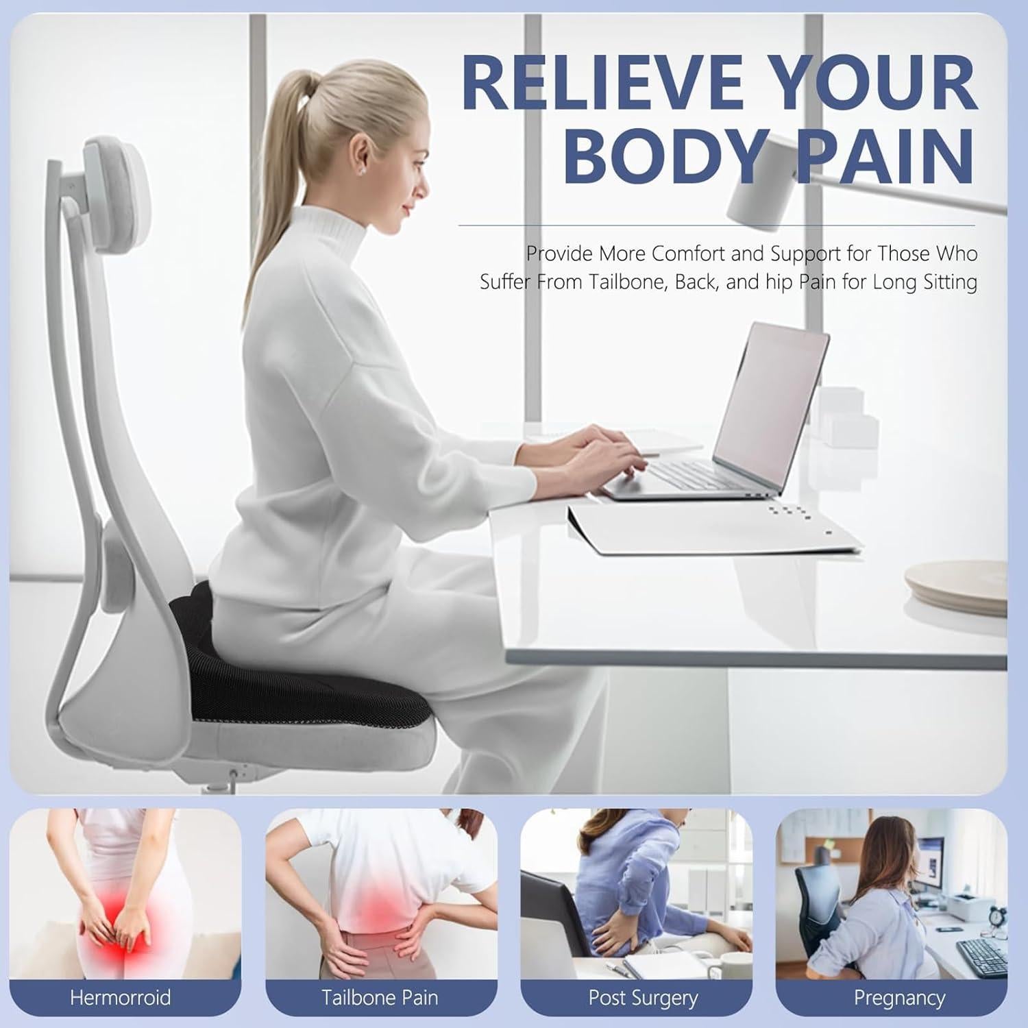 Cojín de Asiento Ergonómico Tsmertor para Silla - Alivio Ciática