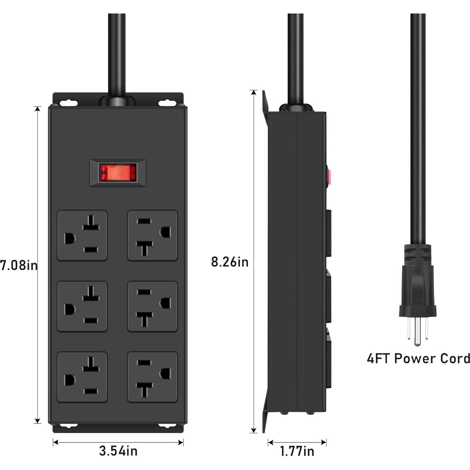 Regleta de 20A JUNNUJ Metal 1.22m 6 Salidas con Protección