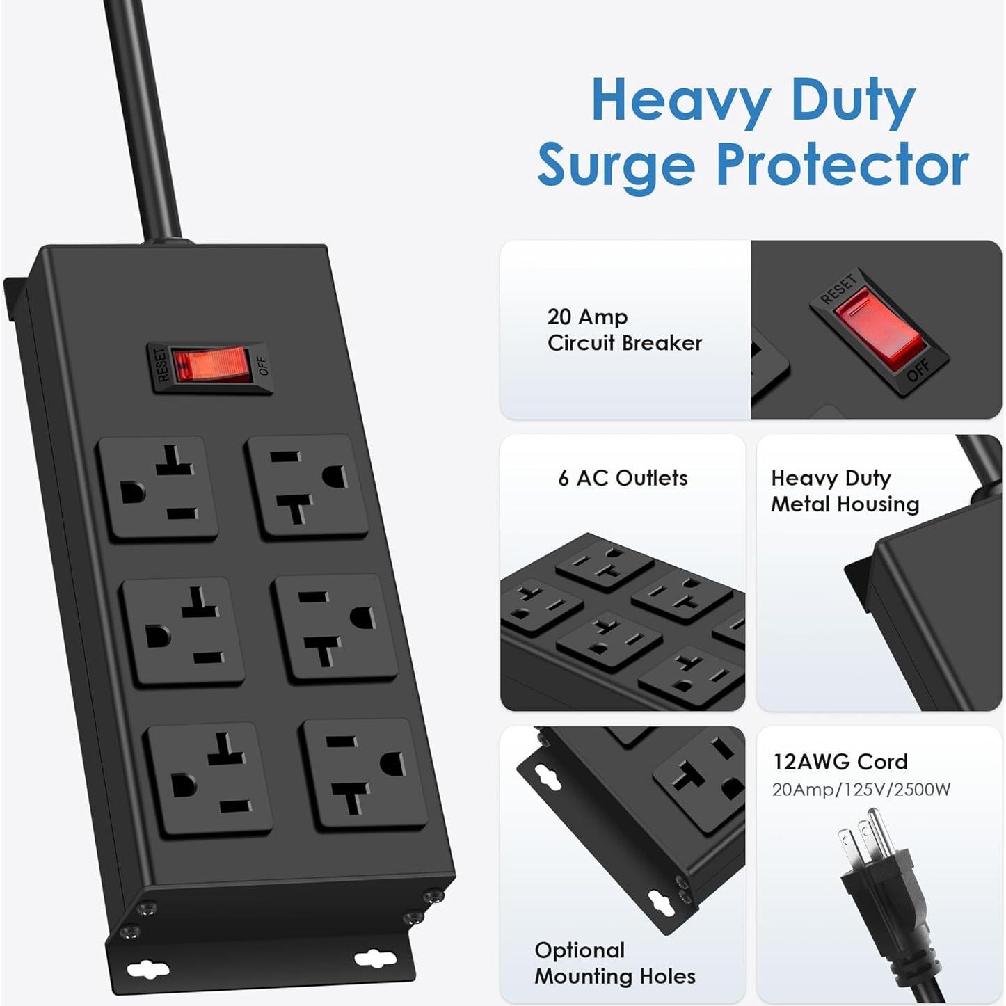 Regleta de 20A JUNNUJ Metal 1.22m 6 Salidas con Protección