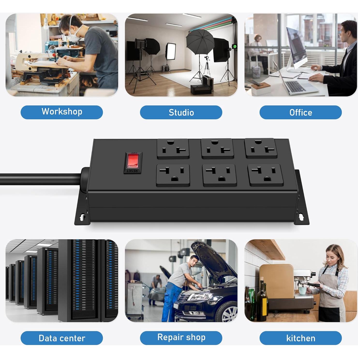 Regleta de 20A JUNNUJ Metal 1.22m 6 Salidas con Protección