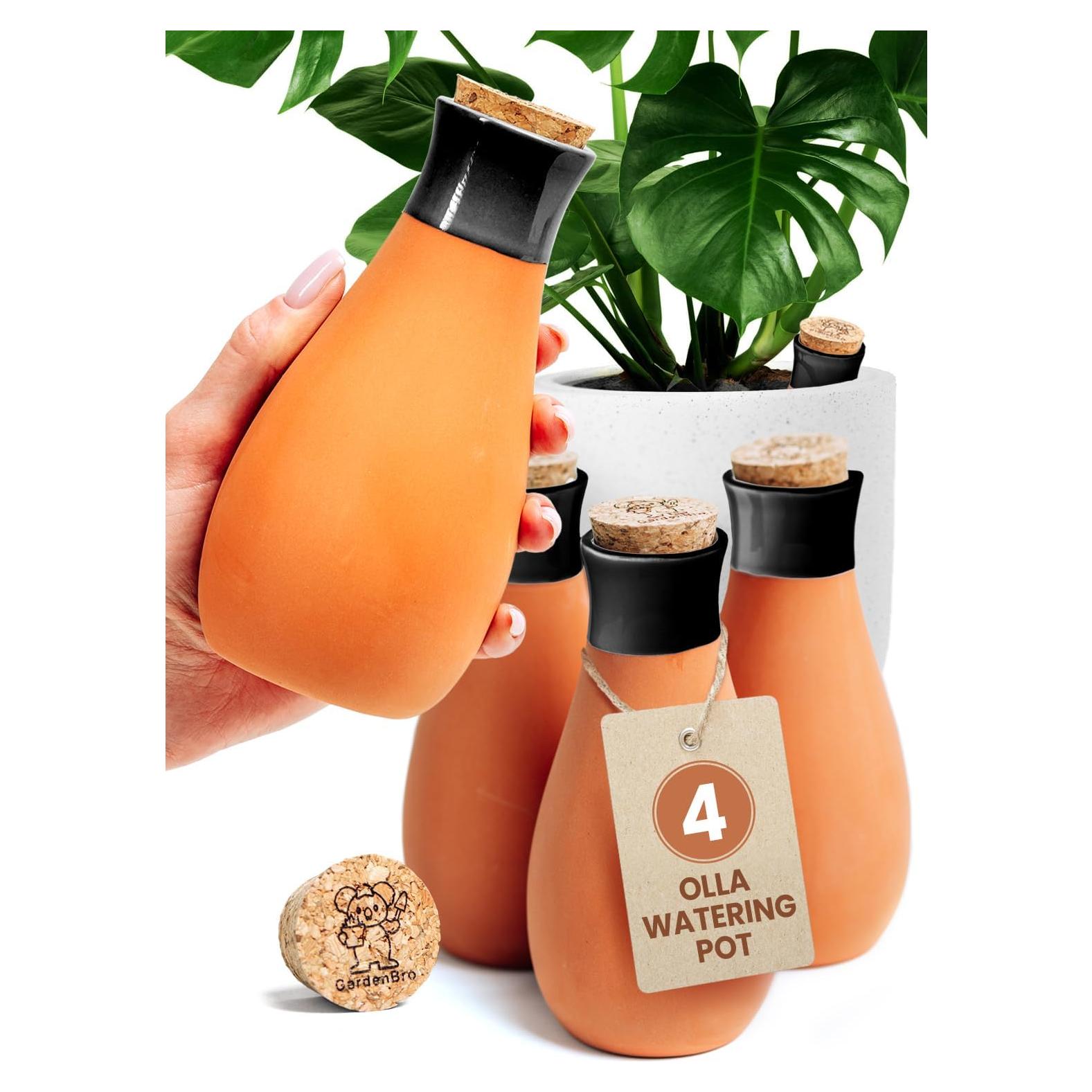 Juego de 4 Ollas de Riego de Terracota 14 Oz Negro - Auto Riego