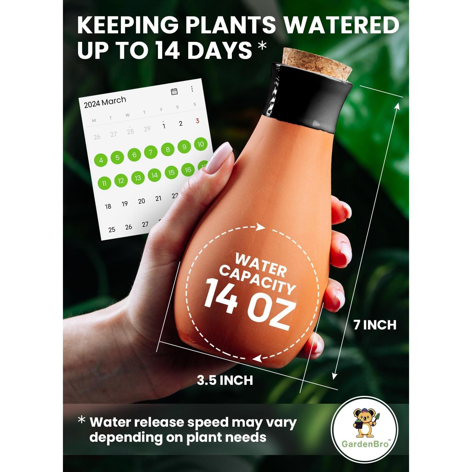 Juego de 4 Ollas de Riego de Terracota 14 Oz Negro - Auto Riego