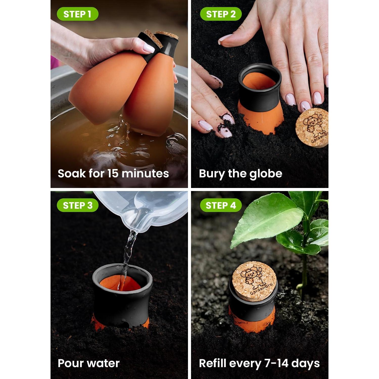 Juego de 4 Ollas de Riego de Terracota 14 Oz Negro - Auto Riego