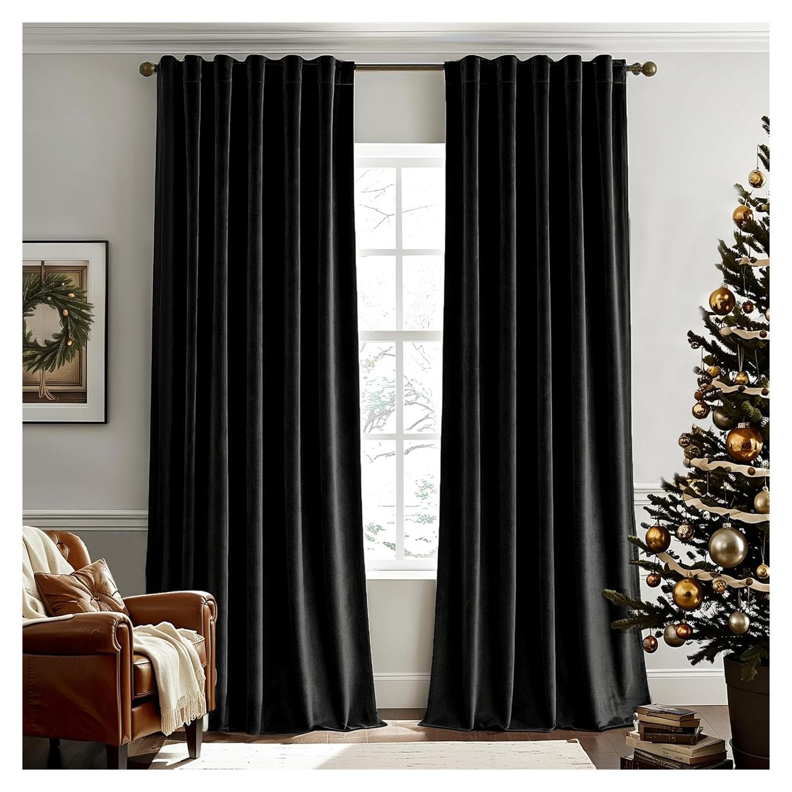 Cortinas de Terciopelo Negro Woaboy 132x213 cm, 2 Paneles