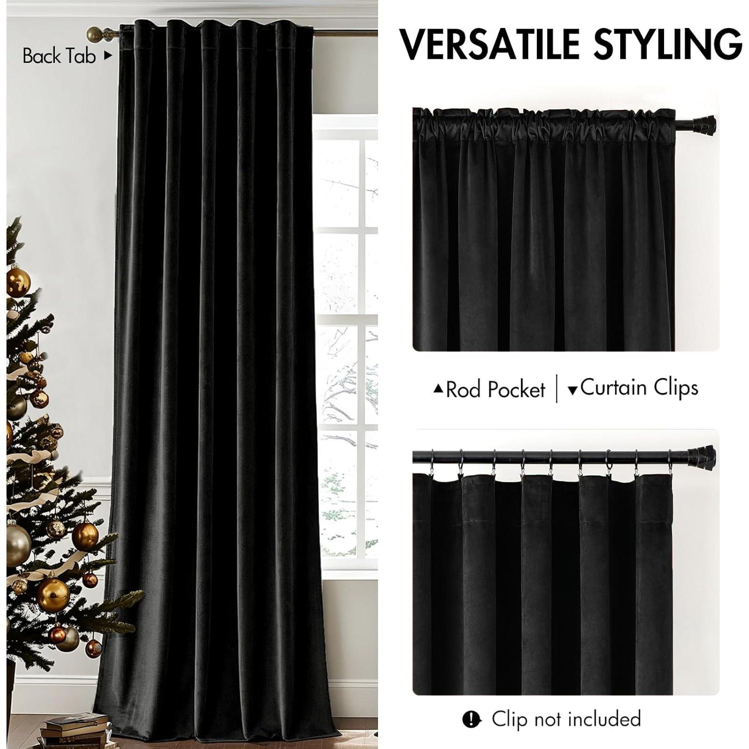 Cortinas de Terciopelo Negro Woaboy 132x213 cm, 2 Paneles