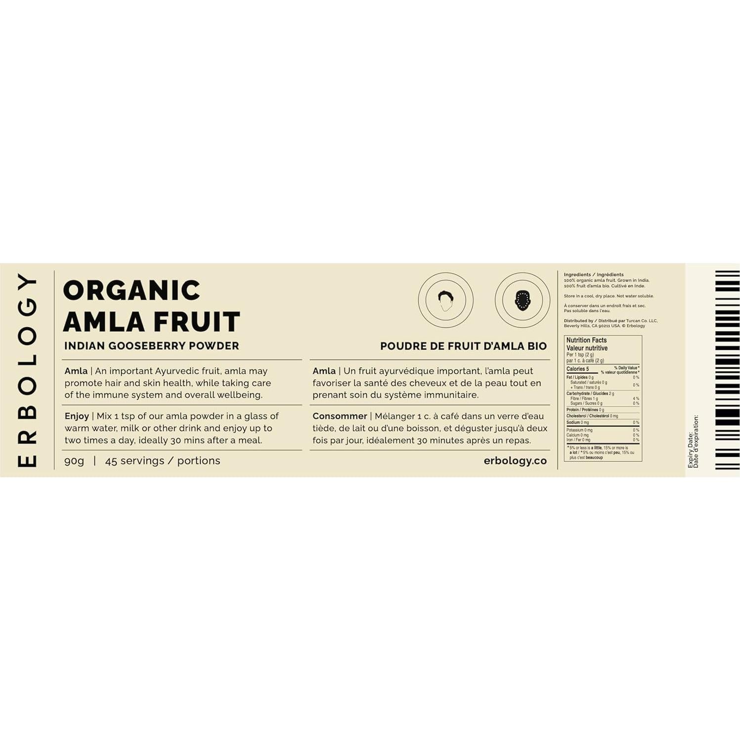 Polvo de Amla Orgánico Erbology 90.7 g - Grosella India - Vitamina C