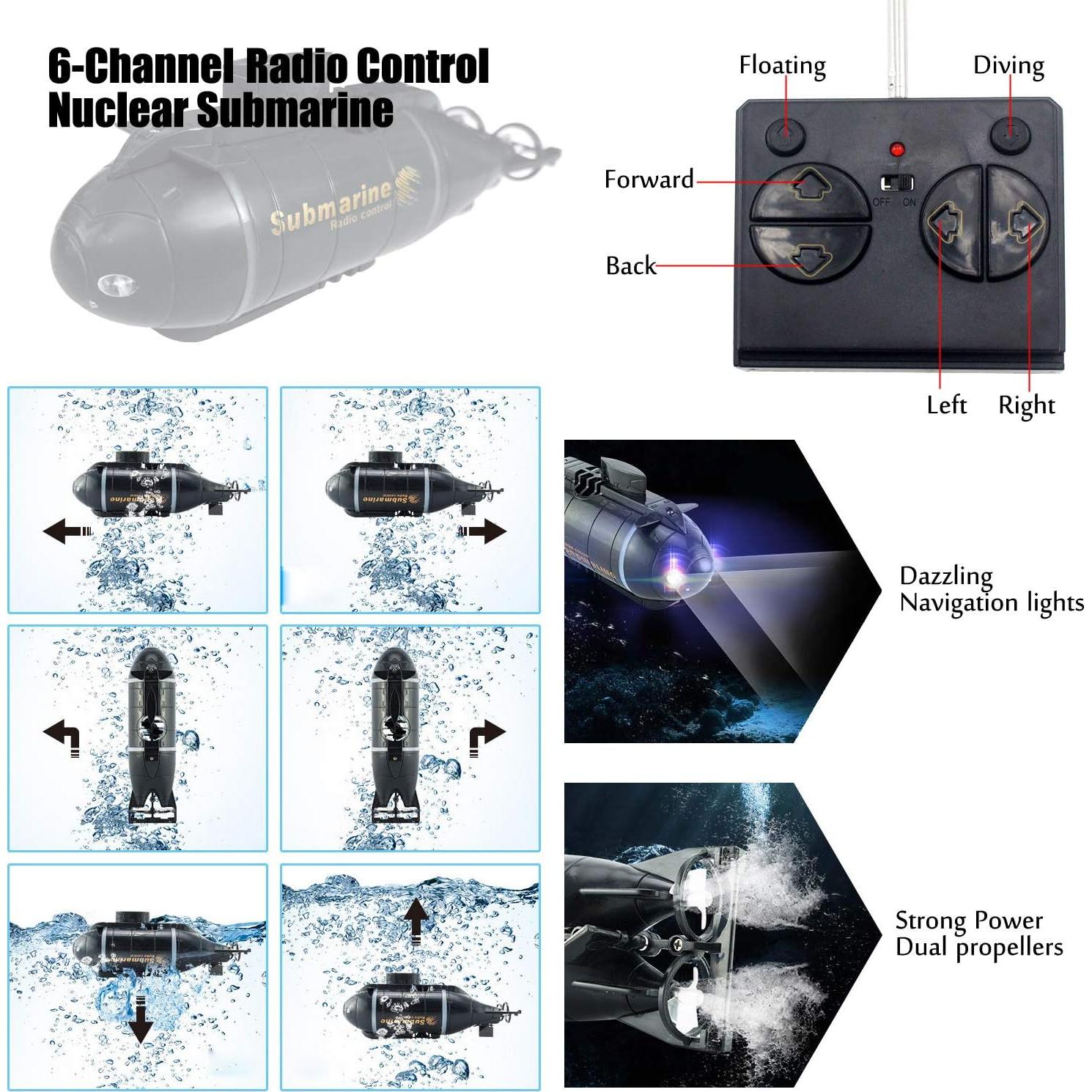 Submarino RC Tipmant Mini Control Remoto Negro 12.4 cm