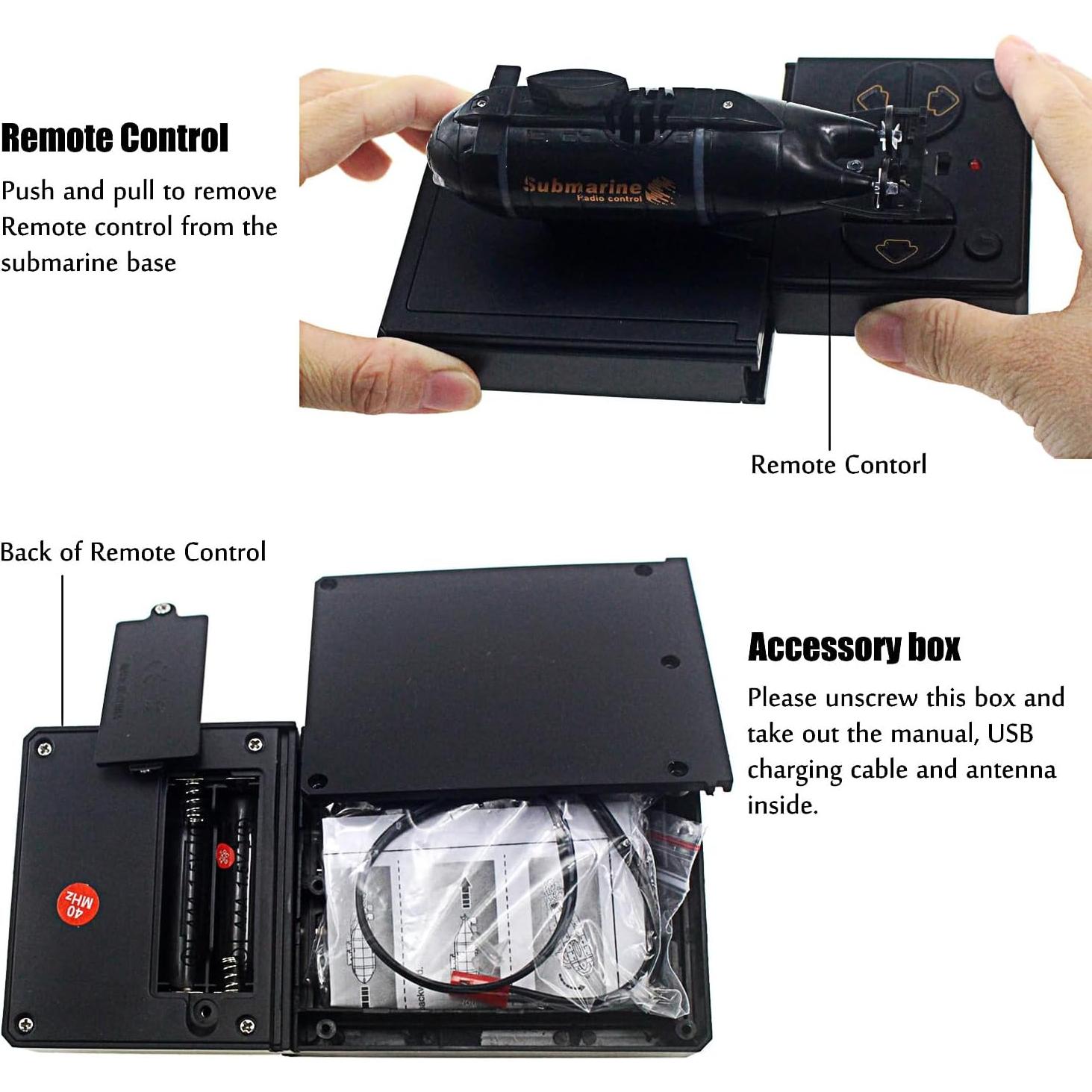 Submarino RC Tipmant Mini Control Remoto Negro 12.4 cm