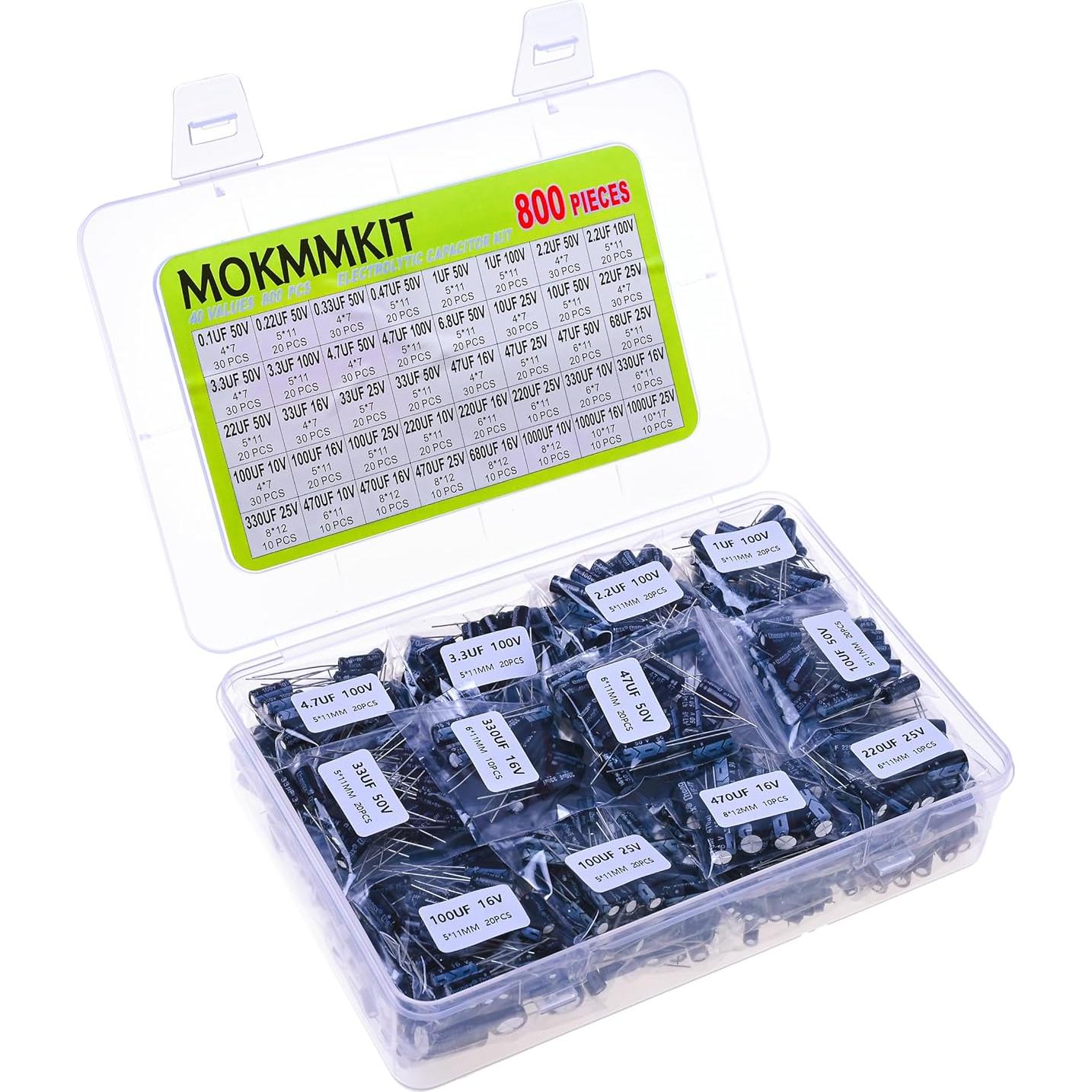 Kit de Capacitores Electrolíticos MOKMMKIT 800 Piezas 0.1uF-1000uF
