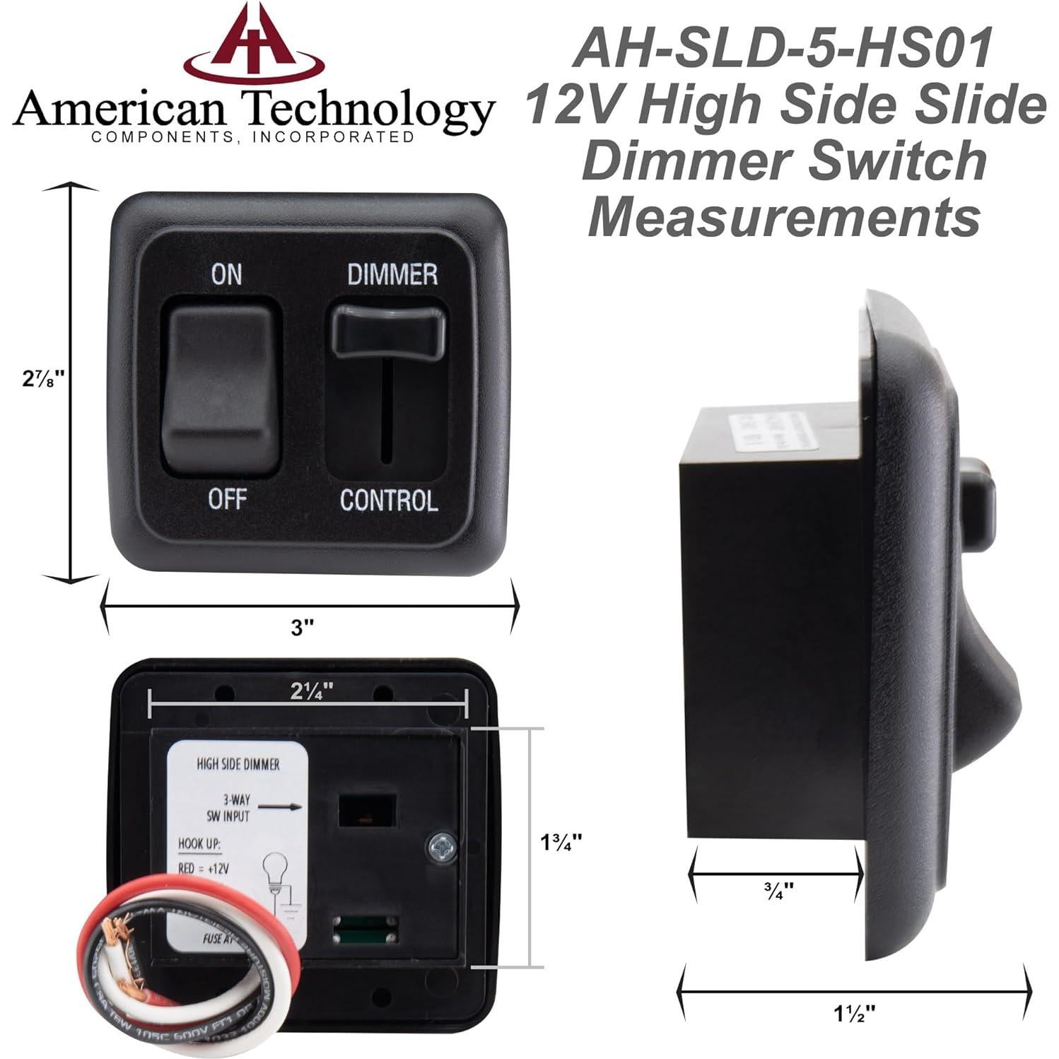 Interruptor Regulador 12V DC Deslizador Grande Negro - RV, Barcos