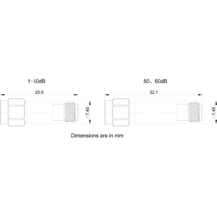 Atenuador SMA Macho a Hembra 1 dB 50 Ohm DC-8GHz Flexi RF