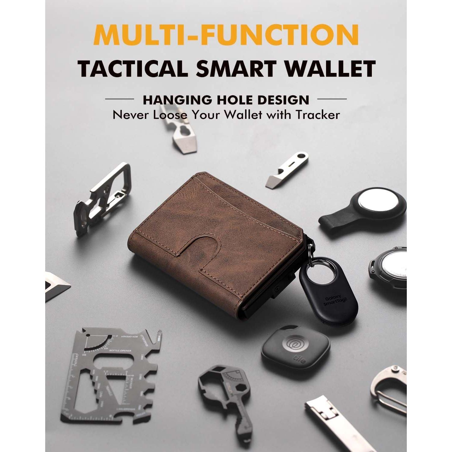 Cartera iwantit para hombres minimalista con bloqueo RFID marrón