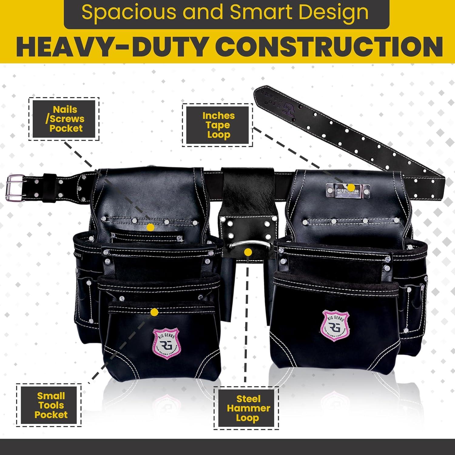 Cinturón de Herramientas de Cuero Rig Gears con 11 Bolsillos