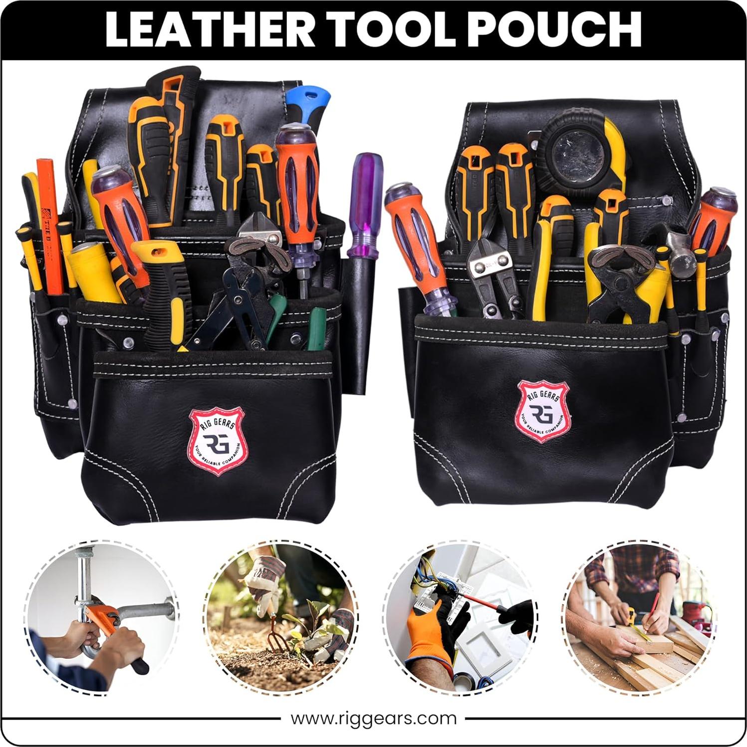Cinturón de Herramientas de Cuero Rig Gears con 11 Bolsillos