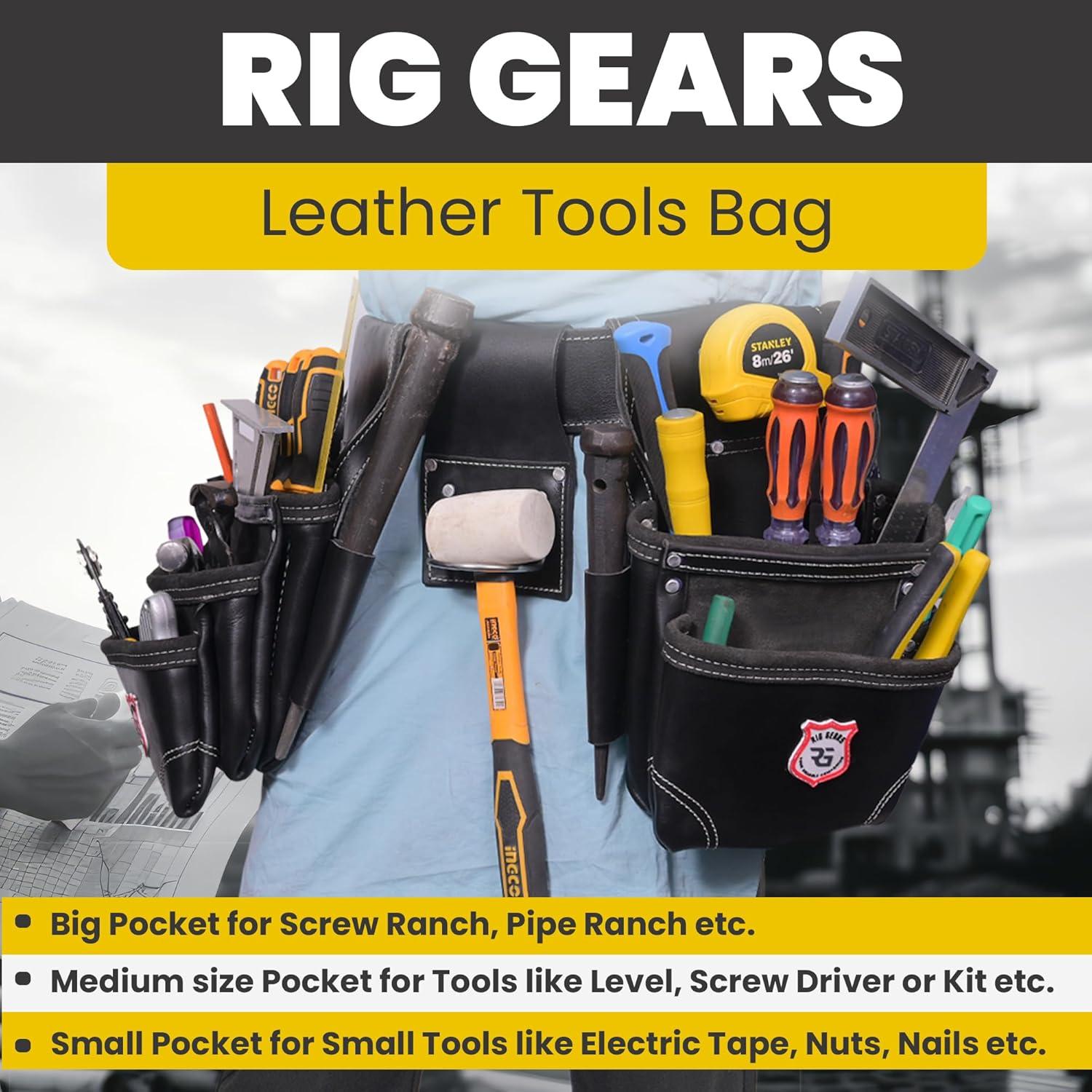 Cinturón de Herramientas de Cuero Rig Gears con 11 Bolsillos