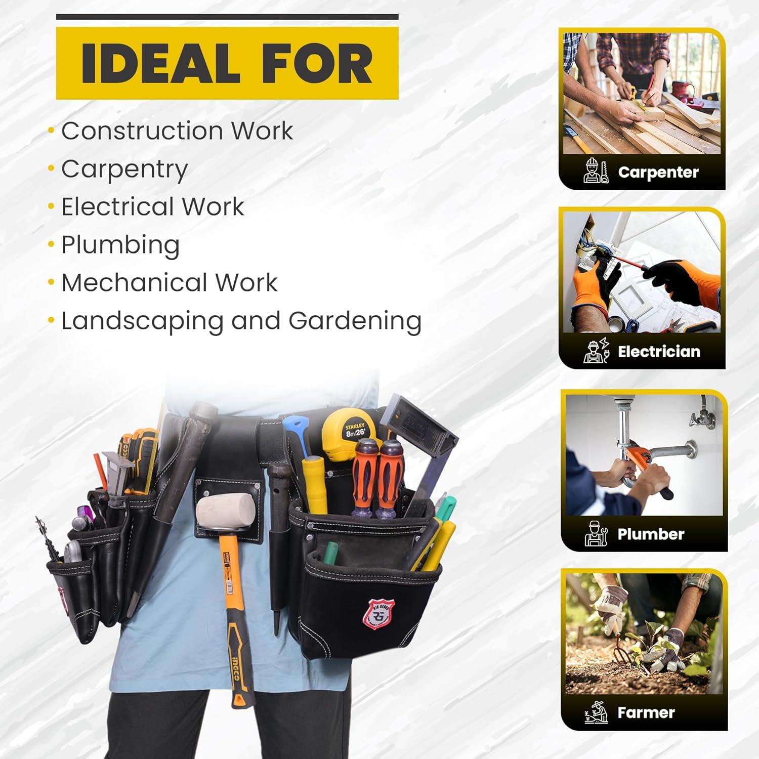 Cinturón de Herramientas de Cuero Rig Gears con 11 Bolsillos