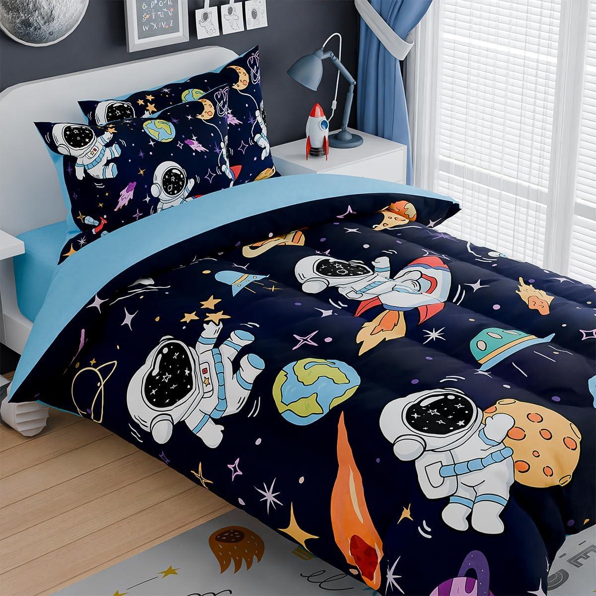 Juego de Ropa de Cama SANDJEST Astronauta 3 Piezas Microfibra