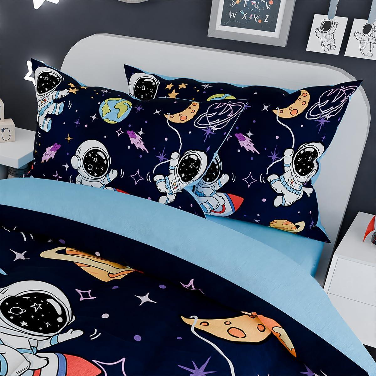 Juego de Ropa de Cama SANDJEST Astronauta 3 Piezas Microfibra