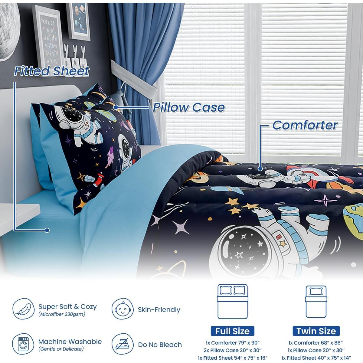 Juego de Ropa de Cama SANDJEST Astronauta 3 Piezas Microfibra