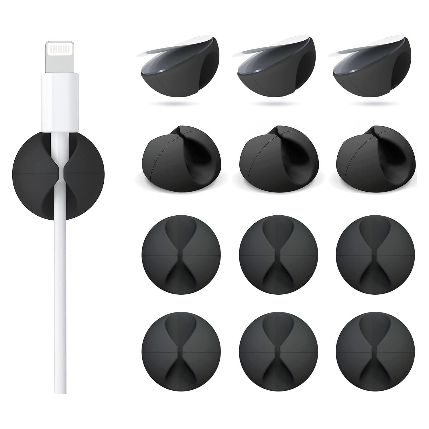 Paquete de 12 Clips para Cables Znben Negro Adhesivos
