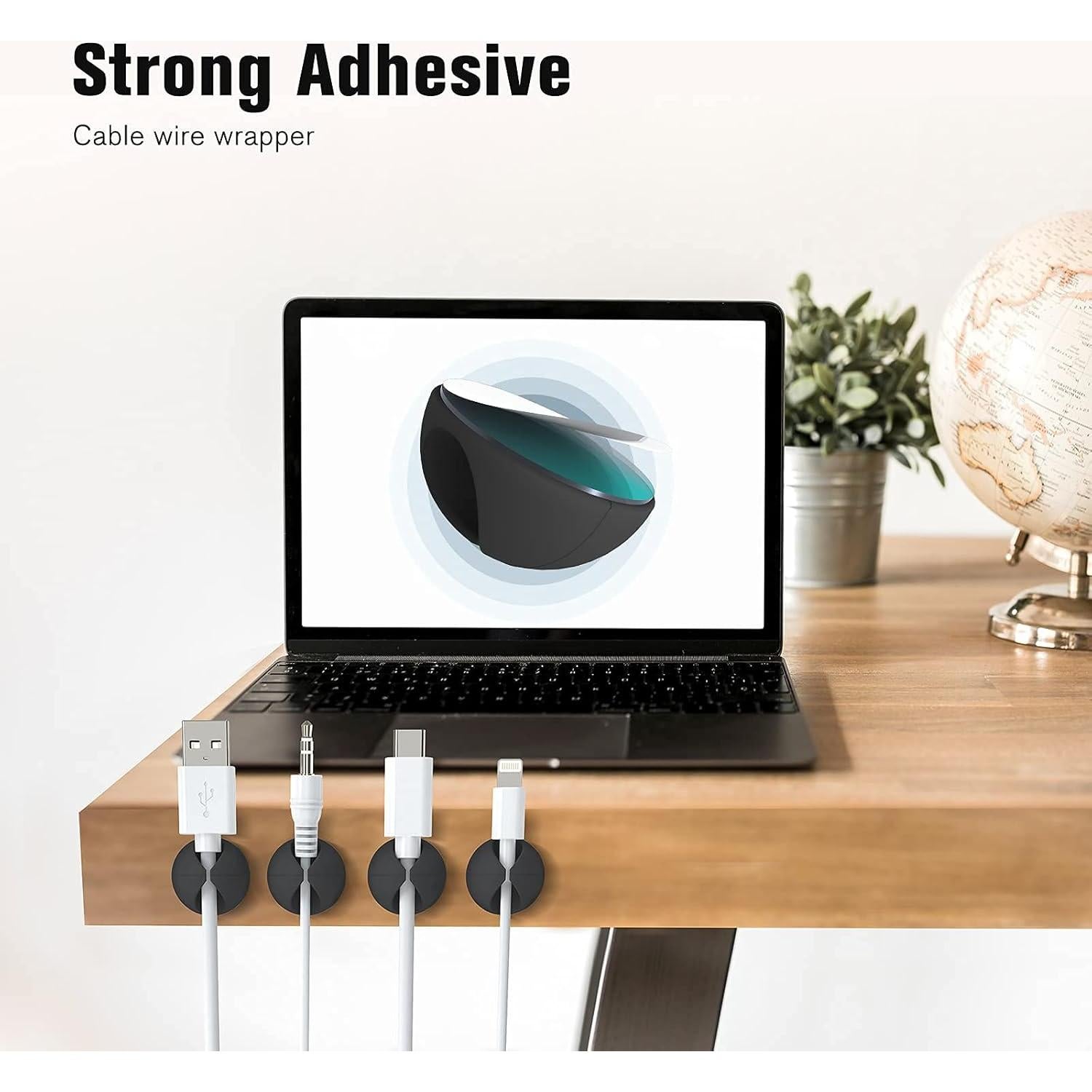 Paquete de 12 Clips para Cables Znben Negro Adhesivos