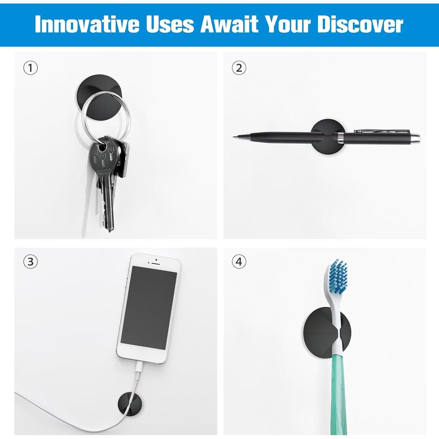 Paquete de 12 Clips para Cables Znben Negro Adhesivos