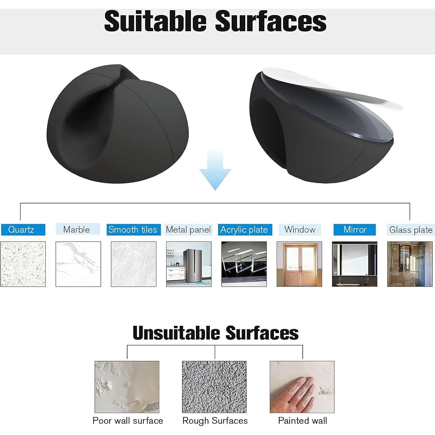 Paquete de 12 Clips para Cables Znben Negro Adhesivos