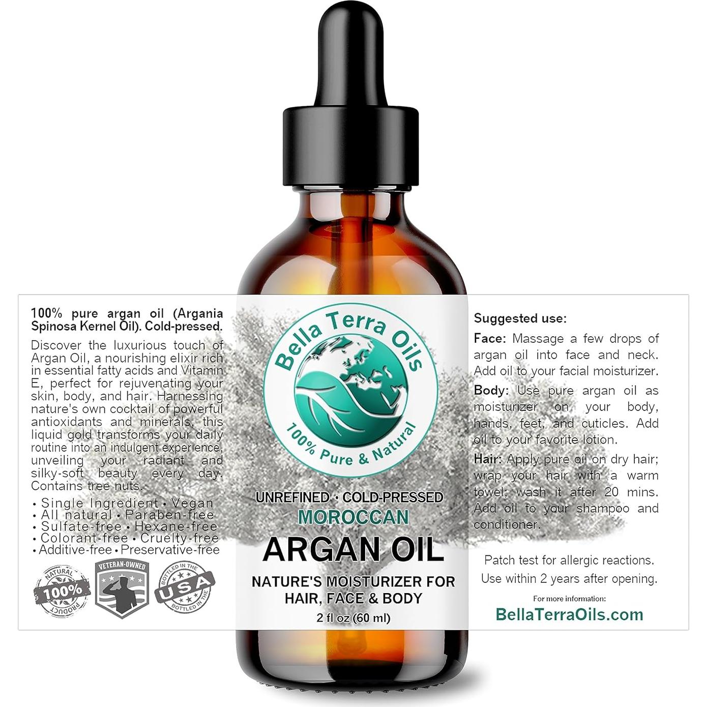 Aceite de Argán Bella Terra 60 ml - Prensado en Frío, Hidratante