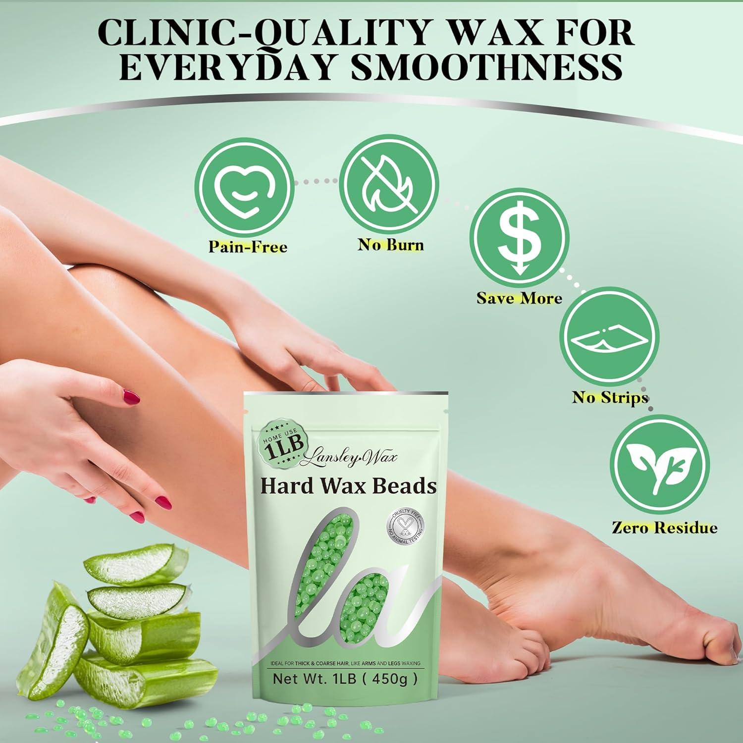 Cera Dura LANSLEYWAX Aloe Vera 1LB para Depilación Corporal