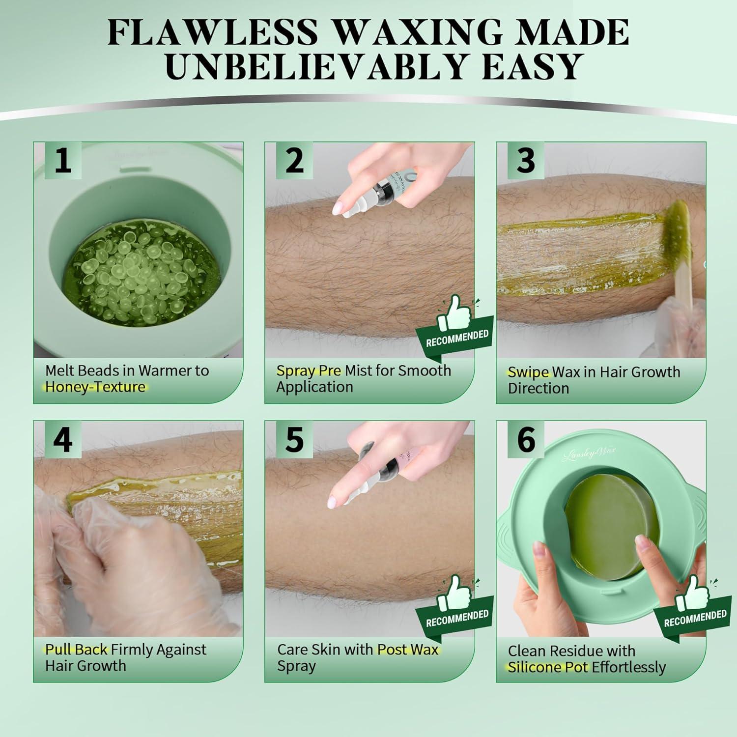 Cera Dura LANSLEYWAX Aloe Vera 1LB para Depilación Corporal