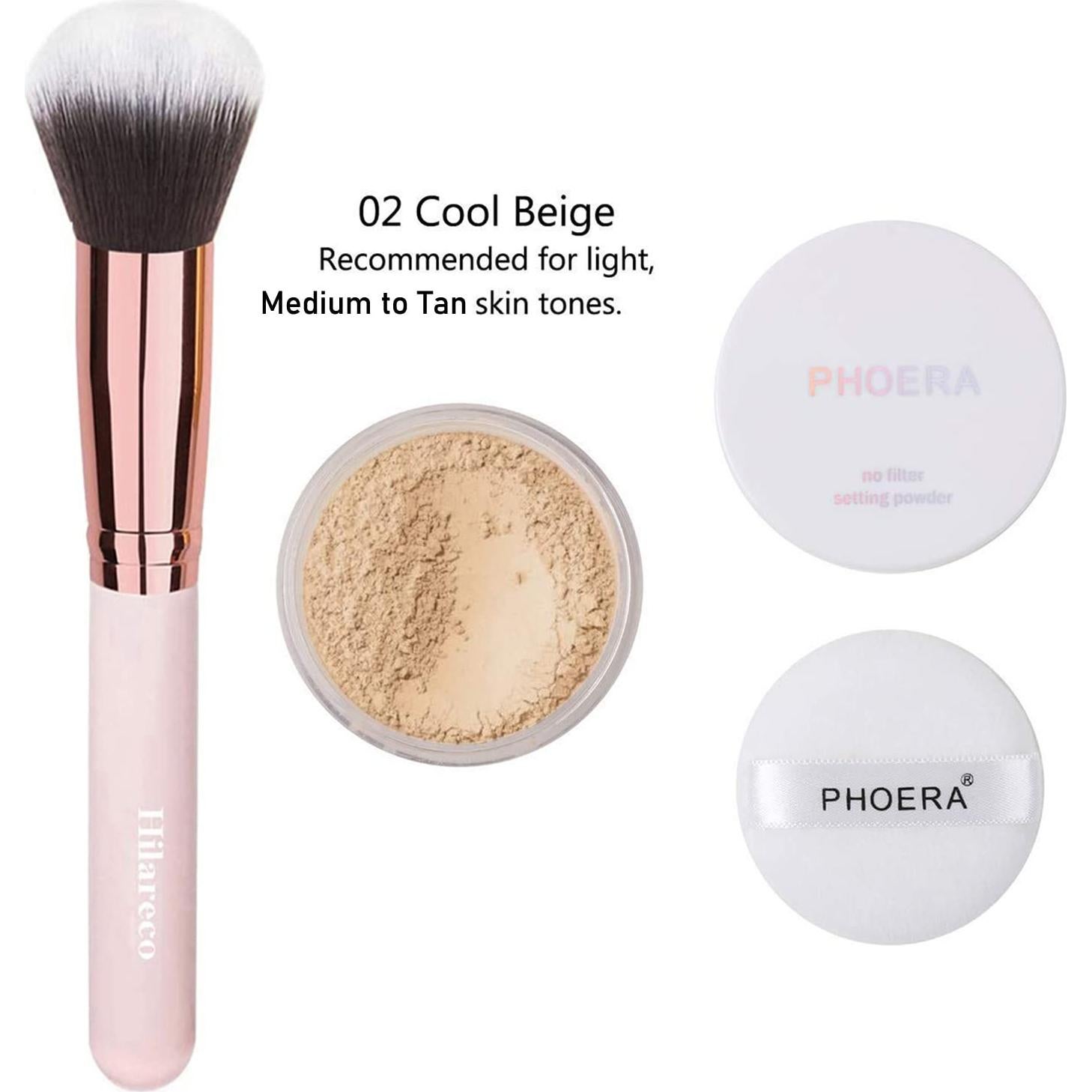 Conjunto de Maquillaje PHOERA Base, Primer y Brochas 101 Porcelana