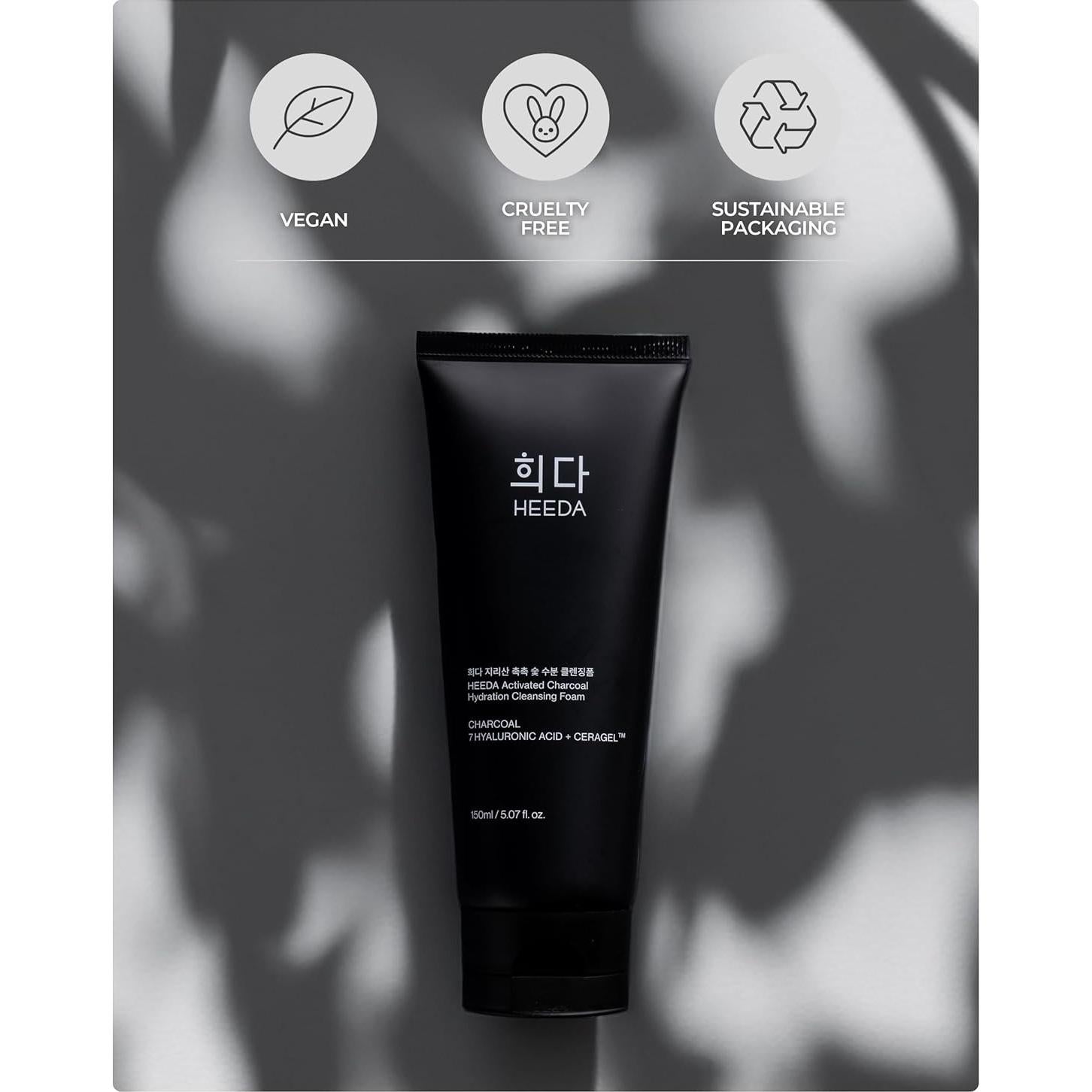 Espuma Limpiadora Facial Heeda 150 ml - Carbón Activado y Ácido Hialurónico