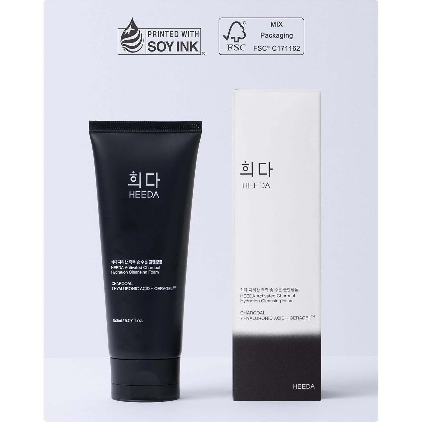 Espuma Limpiadora Facial Heeda 150 ml - Carbón Activado y Ácido Hialurónico