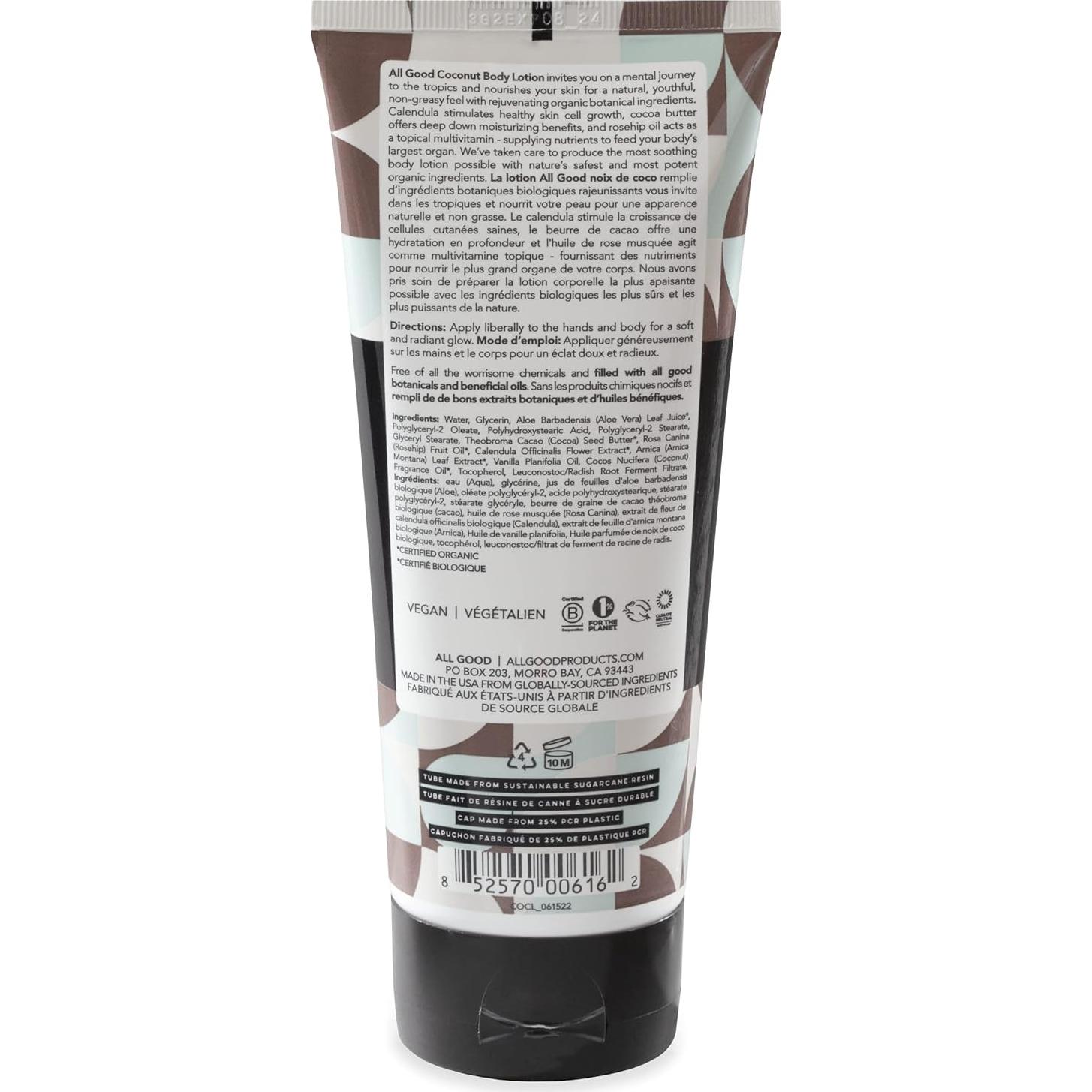 Loción Hidratante Orgánica All Good 177 ml Coco - Piel Seca