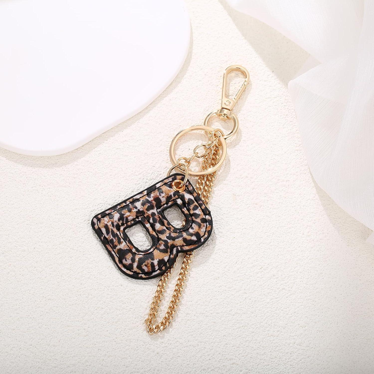 Llave de letra de leopardo PU para mujeres - Llavero inicial B