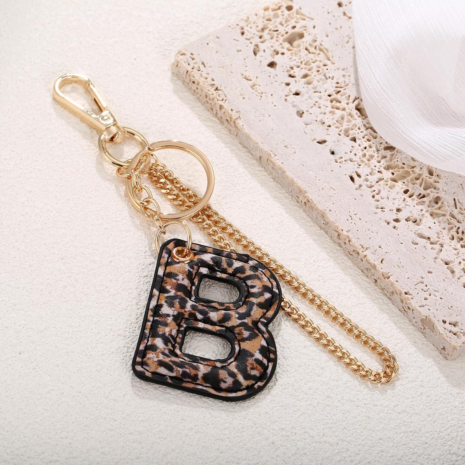 Llave de letra de leopardo PU para mujeres - Llavero inicial B