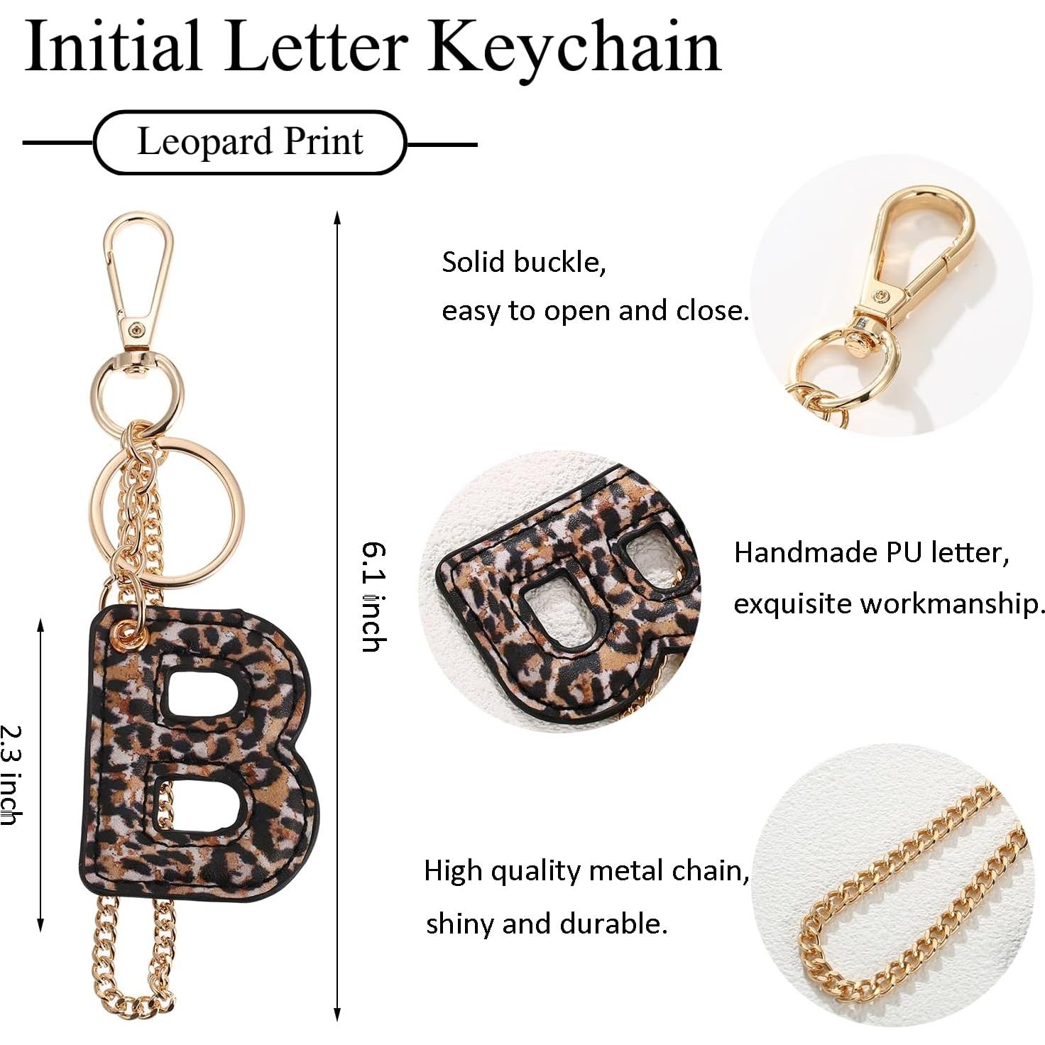 Llave de letra de leopardo PU para mujeres - Llavero inicial B